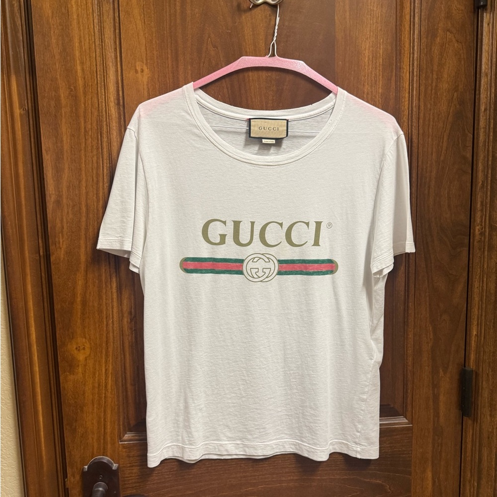 Authentic Gucci White Tee with Green and Red Stripe XS